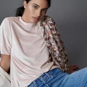 Anthropologie Pink Velvet  Valentine Coquette Mock Neck Top